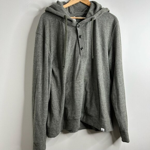 7 DIAMONDS Generation Hoodie Sz XL Gray Henley Pullover Herringbone Sweatshirt - Picture 1 of 9